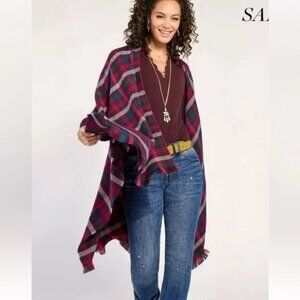 CABI Santa Fe Wrap Sweater Poncho Plum Fuchsia One Size #4595 NWOT